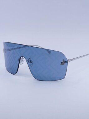 Fendi FE4121US 16V Sunglasses Palladium Shield Frame, Blue Lenses